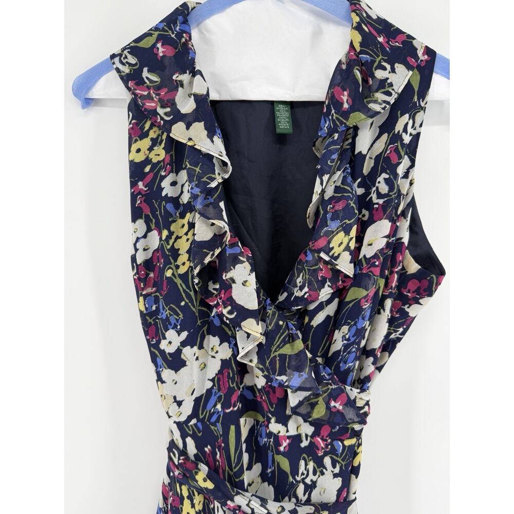 LAUREN RALPH LAUREN $129 Floral Ruffle Lined Sleeveless True Wrap Dress Size 6 - Picture 2 of 10